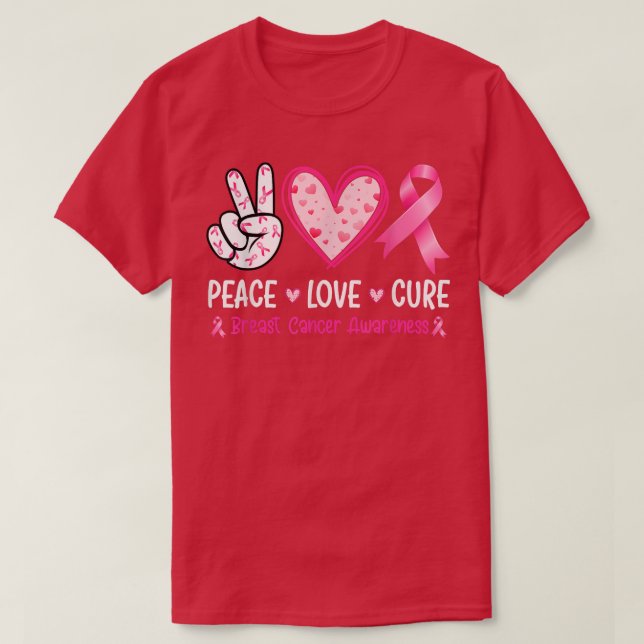 Camiseta Mujeres Paz Amor Cura Cura Cáncer de Mama Fig Conc (Diseño del anverso)