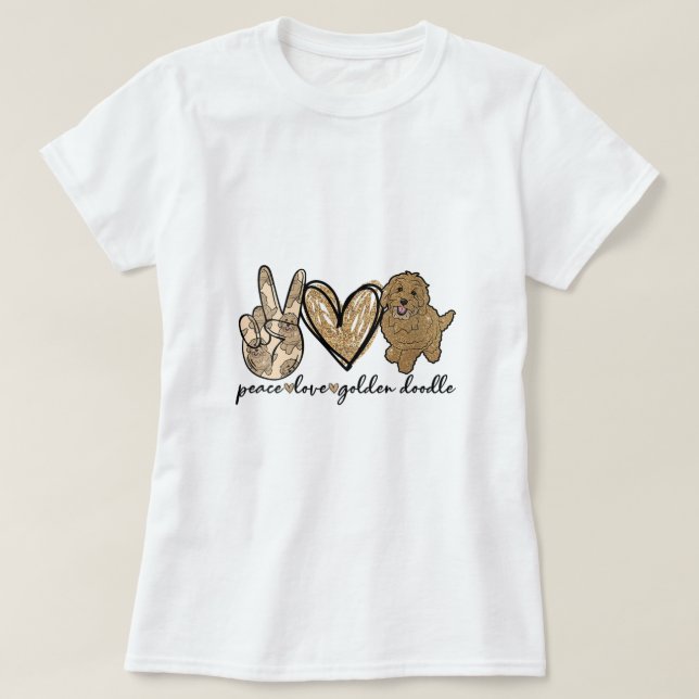 Camiseta Mujeres Paz Amor Doodle Dorado Perro Perro Amantes (Diseño del anverso)