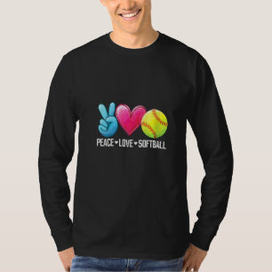 Camiseta Mujeres Paz Amor Softball Cute Jugador de Softball
