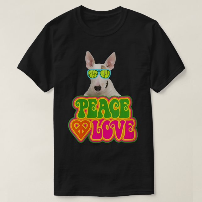 Camiseta Mujeres Paz Corazón Amor Perro Bull Terrier VNeck (Diseño del anverso)
