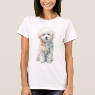 Camiseta Mujeres Perrito Bichon Acuarela Pastel Caprichoso