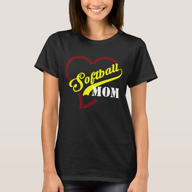 Camiseta Mujeres personalizadas Stitch Heart Softball Mom B (Anverso)