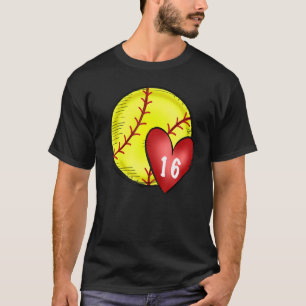 Camiseta Mujeres Personalizado Softbol Mamá Número 16 Coraz
