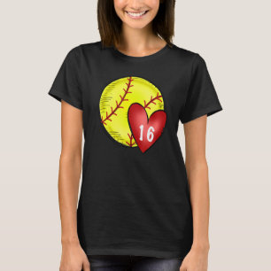 Camiseta Mujeres Personalizado Softbol Mamá Número 16 Coraz