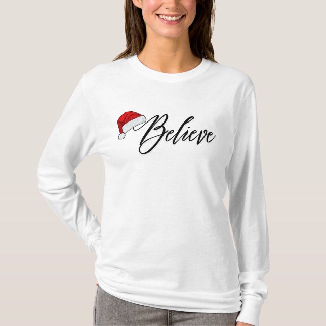 Camiseta Mujeres personalizados creen que Feliz Navidad (Anverso)