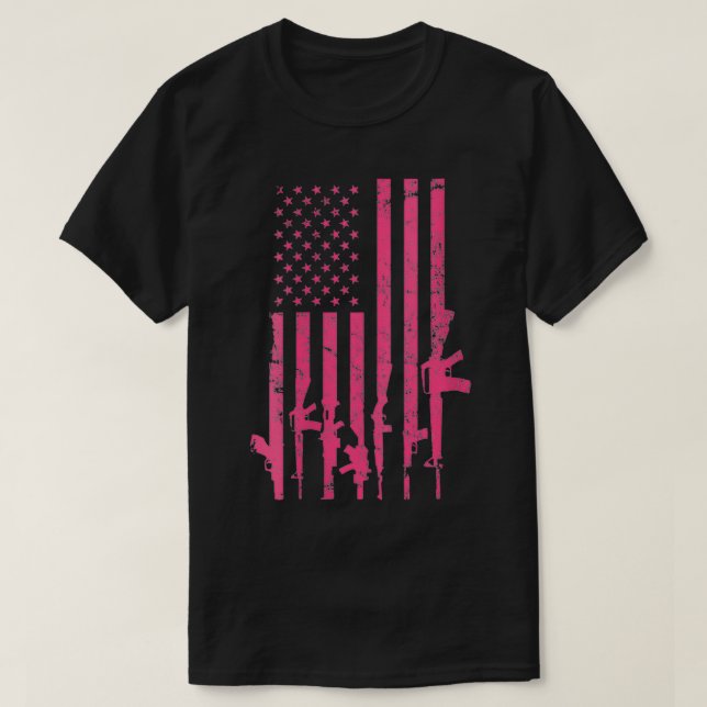 Camiseta Mujeres Pink Pro Gun Bandera de Estados Unidos Div (Diseño del anverso)