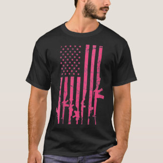 Camiseta Mujeres Pink Pro Gun Bandera de Estados Unidos Div