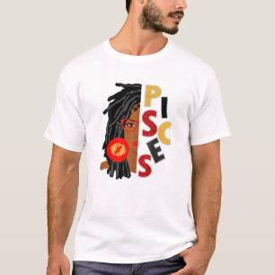 Camiseta Mujeres Piscis Chica Afro Locs Chica Zodiac Rótulo