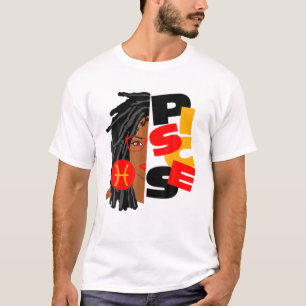Camiseta Mujeres Piscis Chica Afro Locs Chica Zodiac Rótulo