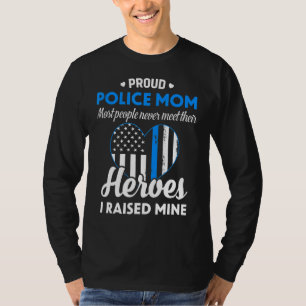 Camiseta Mujeres Policía Mamá Bandera Azul Corazón Orgullos