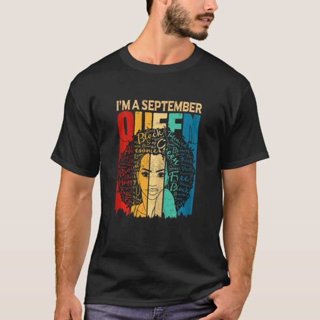 Camiseta Mujeres Queens Septiembre Cumpleaños Mujeres Negra (Anverso)