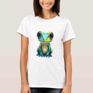 Camiseta Mujeres Rana con Ojos Grandes Patrón Pintado Capri