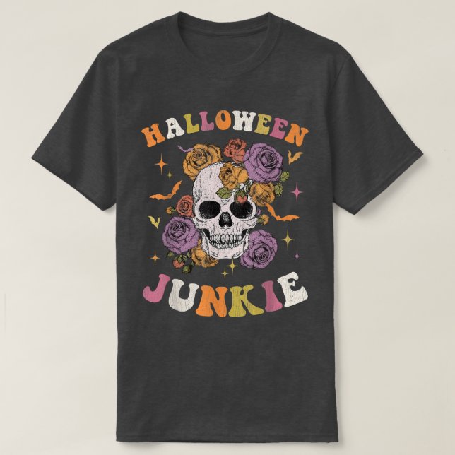 Camiseta Mujeres Retro Groovy Spooky Hippy Halloween Floral (Diseño del anverso)