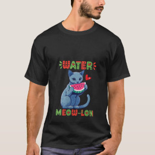 Camiseta Mujeres Ruso Gato Azul Comer sandía Verano V