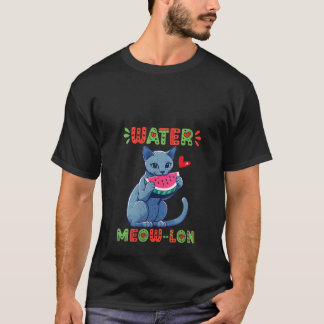 Camiseta Mujeres Ruso Gato Azul Comer sandía Verano V