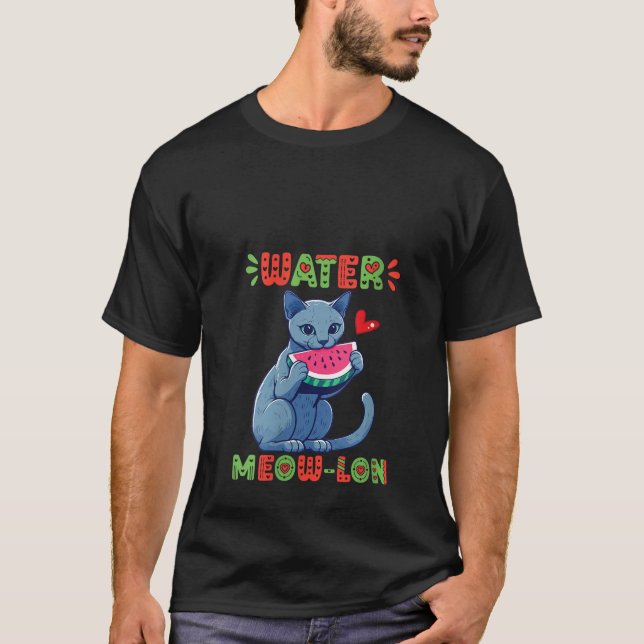 Camiseta Mujeres Ruso Gato Azul Comer sandía Verano V (Anverso)