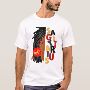 Camiseta Mujeres Sagittarius Chica Afro Locs Chica Rótulo Z