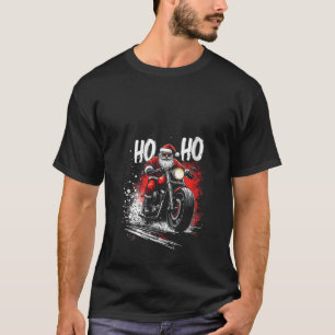 Camiseta Mujeres Santa Claus motocicleta V Cuello