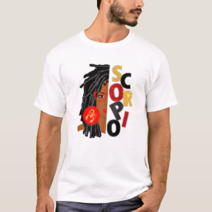 Camiseta Mujeres Scorpio Chica Afro Locs Chica Zodiac Rótul