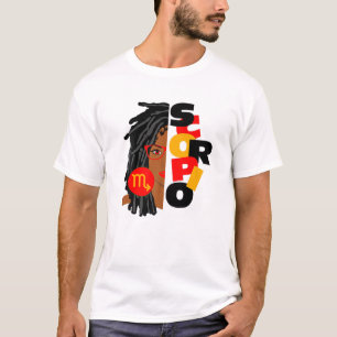 Camiseta Mujeres Scorpio Chica Afro Locs Chica Zodiac Rótul