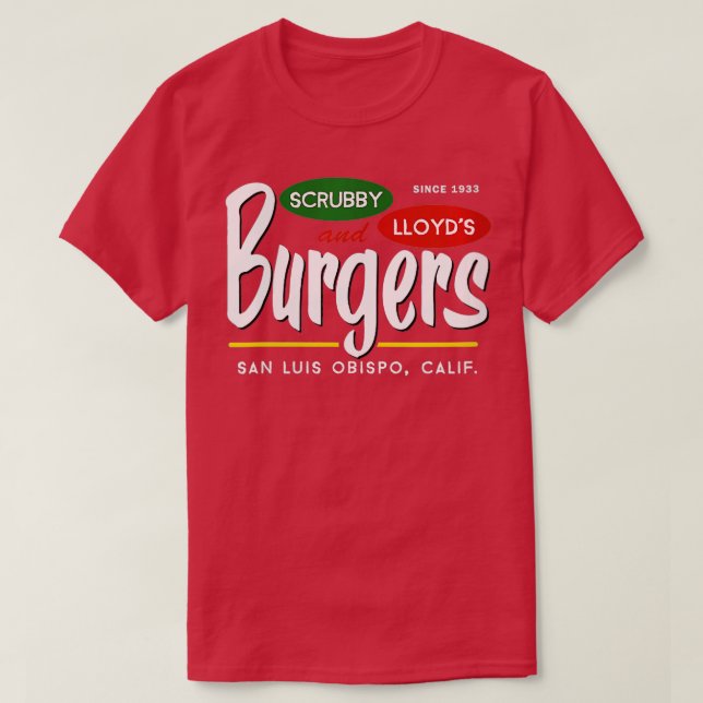 Camiseta Mujeres Scrubby Lloyds Burgers San Luis Obispo Cal (Diseño del anverso)