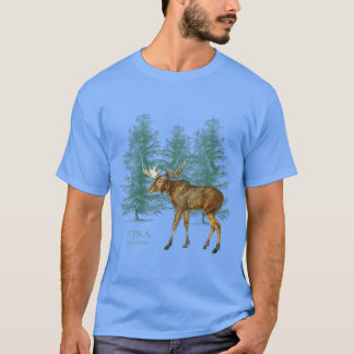 Camiseta Mujeres Sitka Alaska Amantes Alces Árboles Vintage