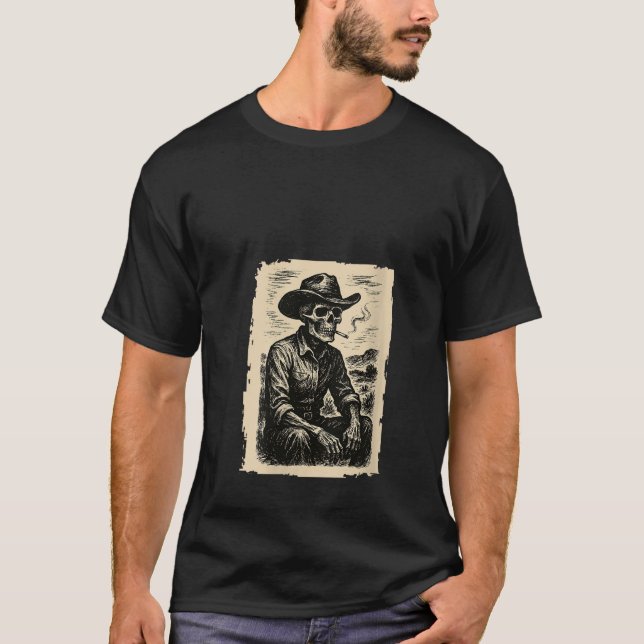 Camiseta Mujeres Skeleton Cowboy Fumar Gótico Grunge Oscuro (Anverso)