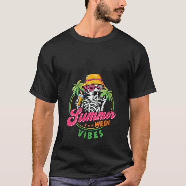 Camiseta Mujeres Summerween Vibes Funny Skeletons Summer Ha (Anverso)