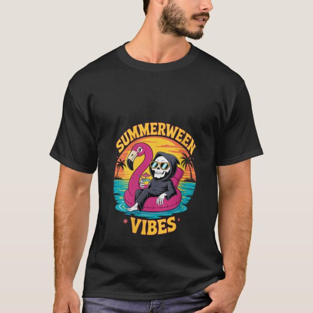 Camiseta Mujeres Summerween Vibes Skeleton Flamingo Float S (Anverso)