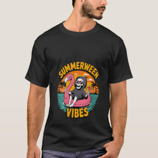 Camiseta Mujeres Summerween Vibes Skeleton Flamingo Float S