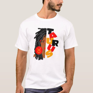 Camiseta Mujeres Taurus Chica Afro Locs Chica Zodiac Rótulo