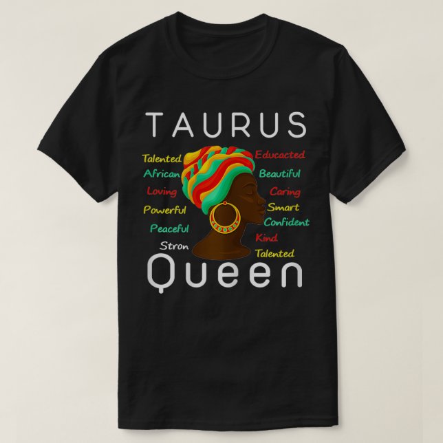 Camiseta Mujeres Taurus Reina Afro Horóscopo Abril 20 Mayo  (Diseño del anverso)