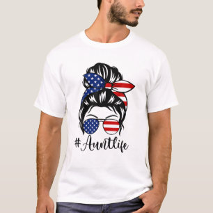 Camiseta Mujeres tía vida desordenada Bun Bandana gafas de