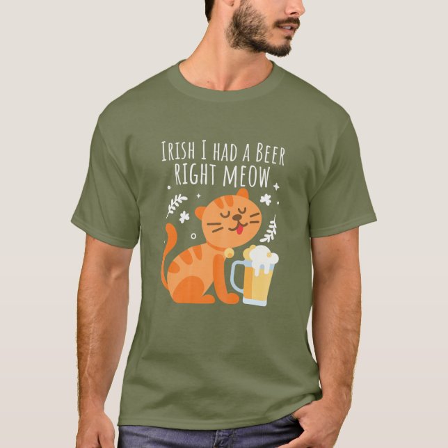 Camiseta Mujeres Una Cerveza Derecha Meow Cat Funny St Patr (Anverso)