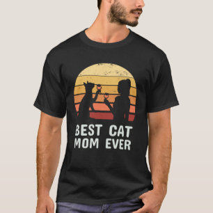 Camiseta Mujeres Vintage Gato y Vino Mejor Mamá de Gato de