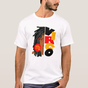 Camiseta Mujeres Virgo Chica Afro Locs Chica Rótulos Zodiac