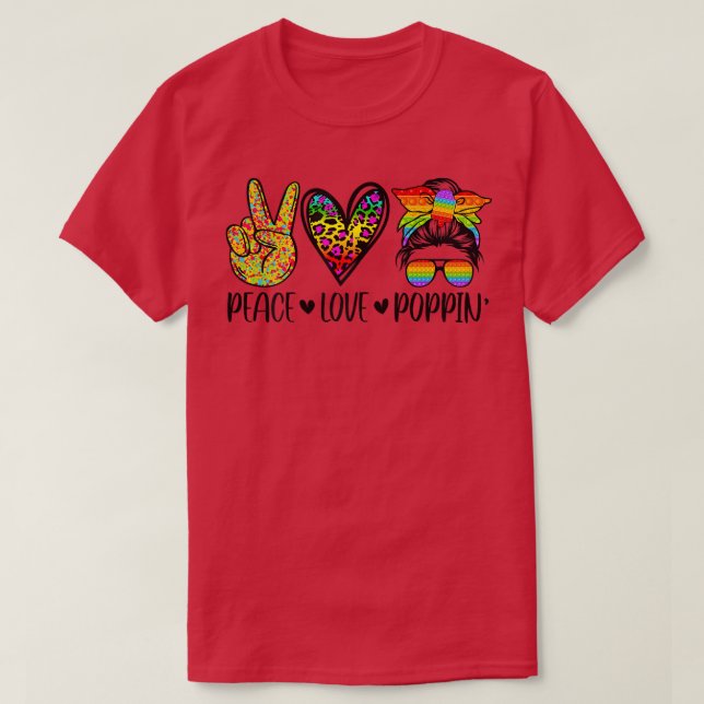 Camiseta Mujeres XQmR Paz Amor Poppin Leopard Messy Bun Mo (Diseño del anverso)