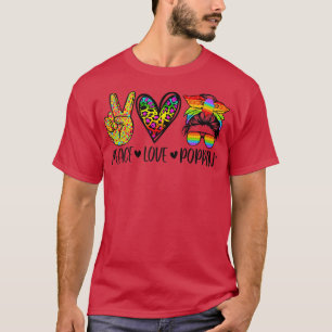 Camiseta Mujeres XQmR Paz Amor Poppin Leopard Messy Bun Mo