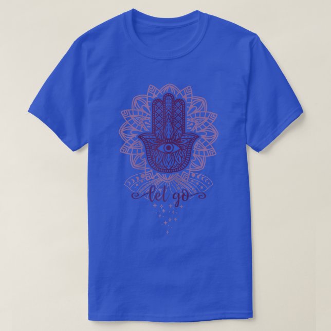 Camiseta Mujeres Yoga Hamsa con Lotus Flower y Let Go (Diseño del anverso)