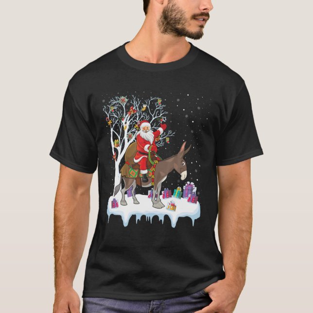 Camiseta Mule Donkey Lover Xmas Regalo Santa Riding Donkey  (Anverso)