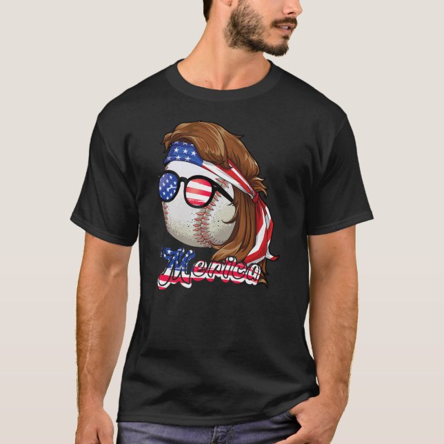 Camiseta Muleta De Béisbol 4 De Julio Bandera Estadounidens (Anverso)