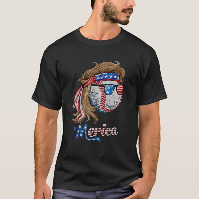 Camiseta Muleta De Béisbol 4 De Julio Bandera Estadounidens (Anverso)