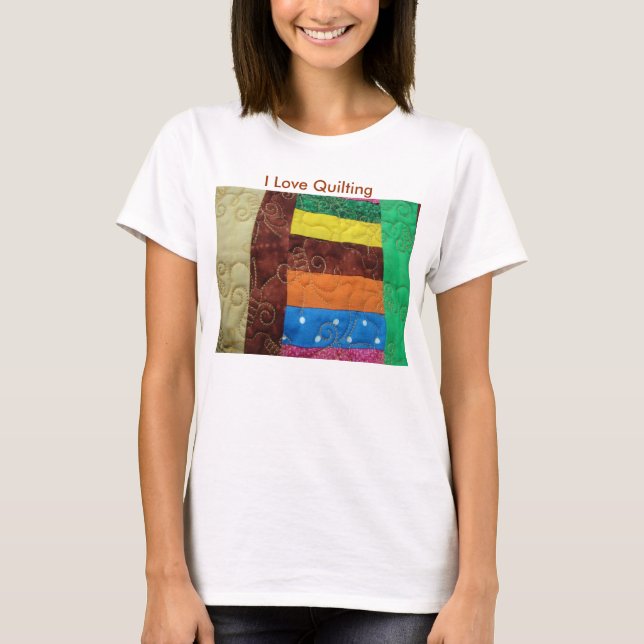 Camiseta Multi-Colored Quilt Block, I Love Quilting (Anverso)