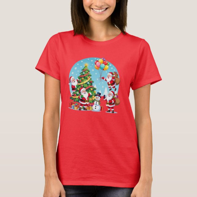 Camiseta **“Multi-Santa Christmas Fun – 3D Cartoon Transpar (Anverso)
