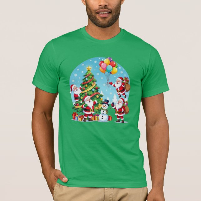 Camiseta **“Multi-Santa Christmas Fun – 3D Cartoon Transpar (Anverso)