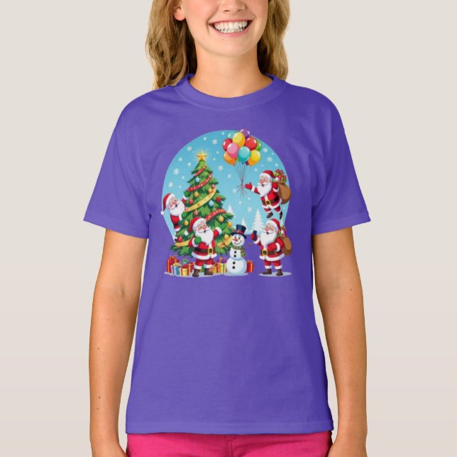 Camiseta **“Multi-Santa Christmas Fun – 3D Cartoon Transpar (Anverso)