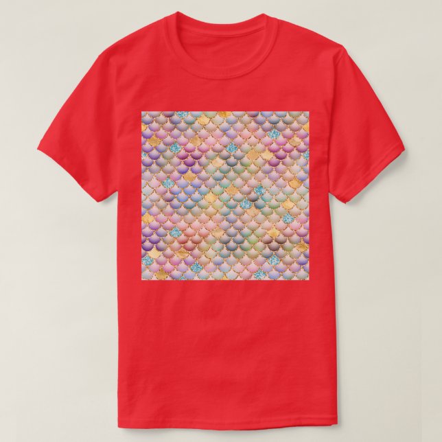 Camiseta Multicolor Mermaid Tail Scales with Gold Glitter a (Diseño del anverso)