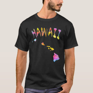 Camiseta Multicolor Watercolor Hawaii State Map Digital Ar