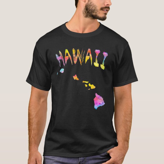 Camiseta Multicolor Watercolor Hawaii State Map  Digital Ar (Anverso)