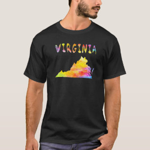 Camiseta Multicolor Watercolor Virginia State Map Digital A
